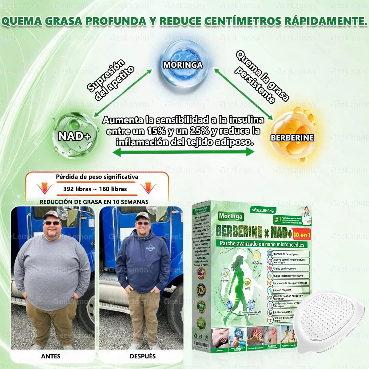 🔥𝐆𝐞𝐞𝐋𝐞𝐦𝐨𝐧® 𝐌𝐨𝐫𝐢𝐧𝐠𝐚 · 𝐁𝐞𝐫𝐛𝐞𝐫𝐢𝐧𝐚 × 𝐍𝐀𝐃+ 𝟏𝟎 𝐞𝐧 𝟏 𝐏𝐚𝐫𝐜𝐡𝐞 𝐀𝐯𝐚𝐧𝐳𝐚𝐝𝐨 𝐝𝐞 𝐍𝐚𝐧𝐨-𝐌𝐢𝐜𝐫𝐨𝐚𝐠𝐮𝐣𝐚𝐬👩⚕️🇺🇸 (Solo una vez al día, cambios visibles en 7 días) ✅ Para la obesidad, la flacidez de la piel, la diabetes y más.